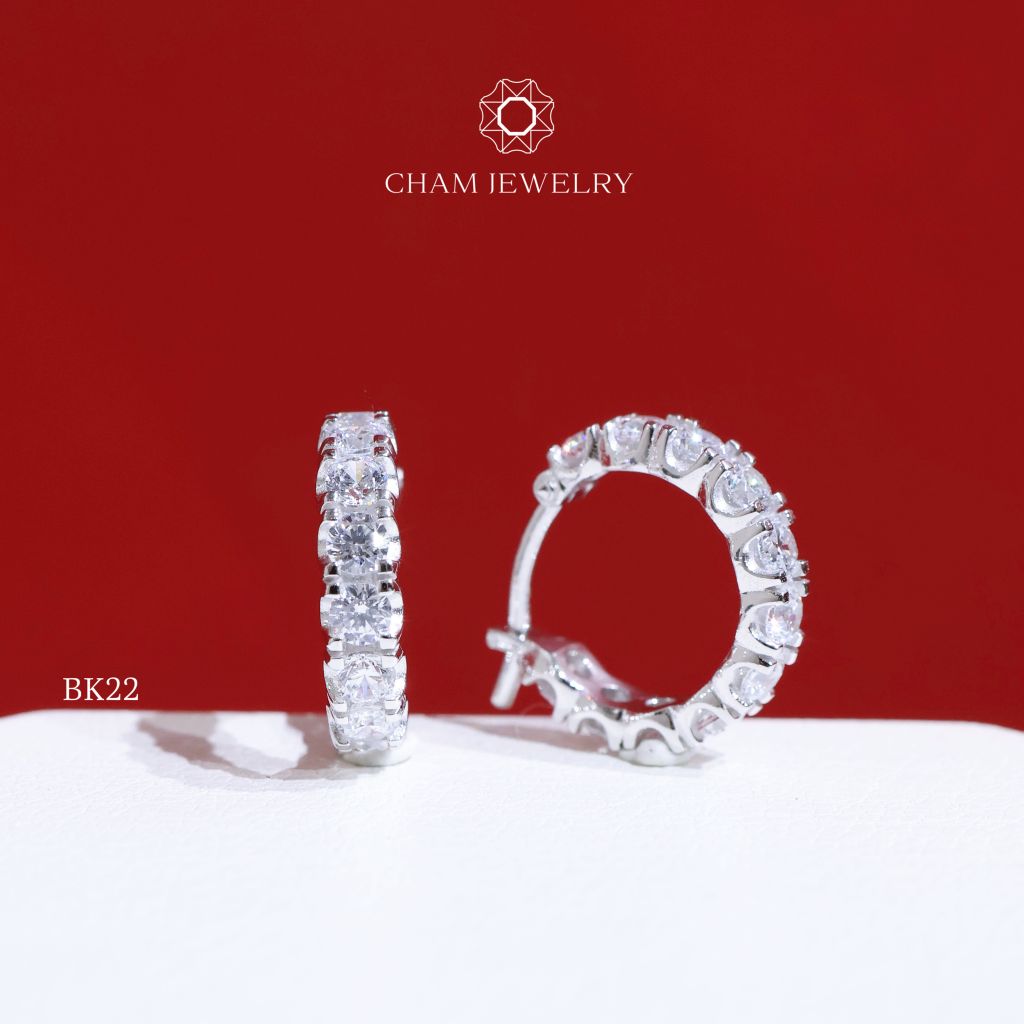 Hoa Tai CHAM JEWERLY BK22, Khoen Tròn Full Đá 2.5mm (Barcode TBK124).
