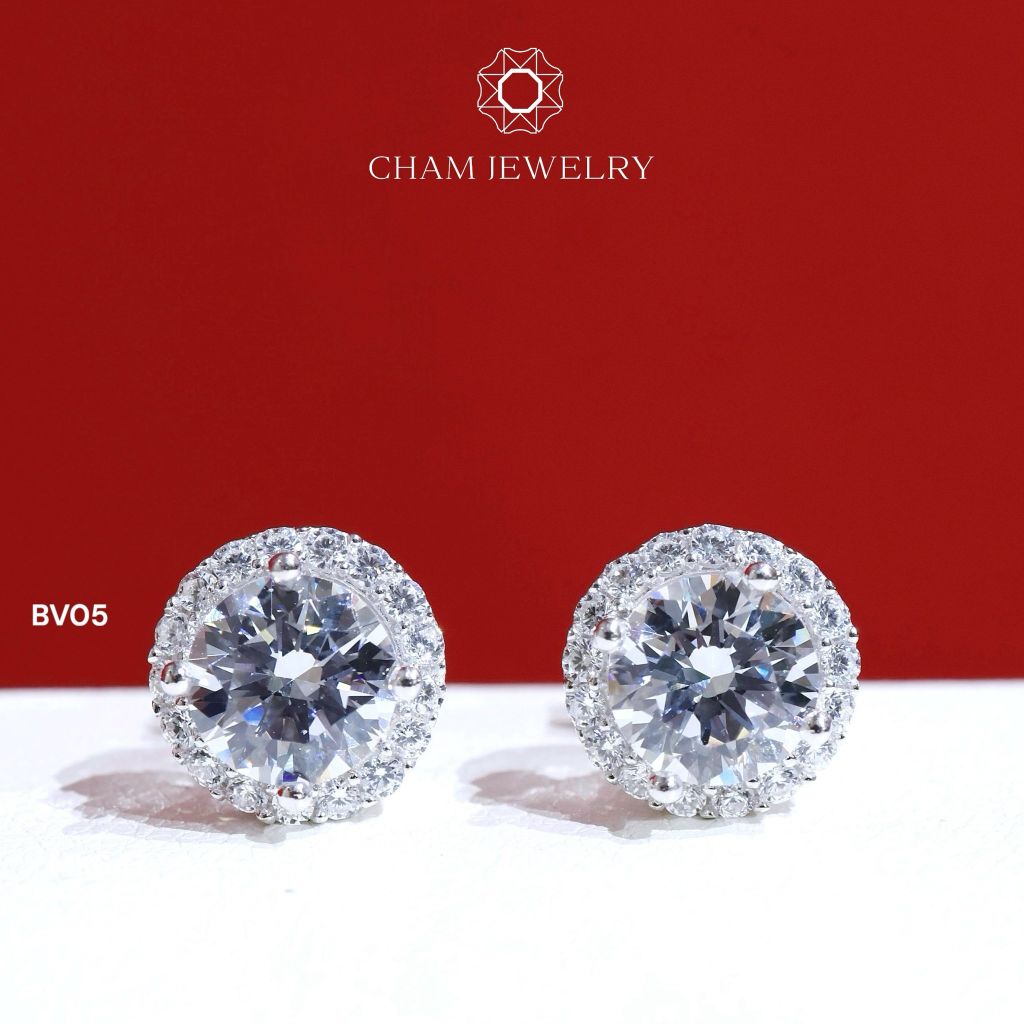 Hoa Tai BV05 CHAM JEWWLRY, Chủ 6.0mm (Barcode TBV31 ).
