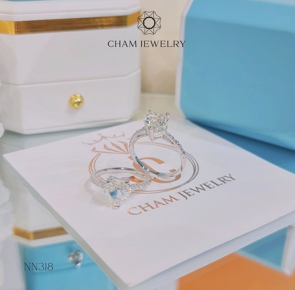 Nhẫn NN318 CHAM JEWELRY, Nhẫn Xoàn Tim Đá Nam Phi 8.0mm Cao Cấp (Barcode TNN239).