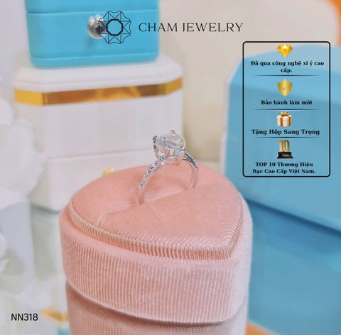 Nhẫn NN318 CHAM JEWELRY, Nhẫn Xoàn Tim Đá Nam Phi 8.0mm Cao Cấp (Barcode TNN239).