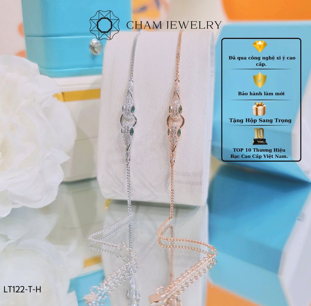 Lắc Tay CHAM JEWELRY LT122, Lắc Tay Rắn Bạch Kim Và Vàng Hồng, Free Size (Barcode CSL70272).