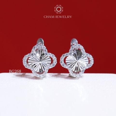 Hoa Tai BG268 CHAM JEWELRY, Cỏ 4 Lá Viền Đá (Barcode TBG931).