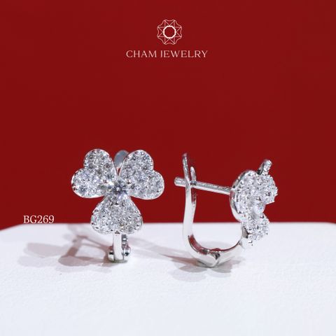 Hoa Tai BG269 CHAM JEWELRY, Cỏ 3 Lá Full Đá Chủ 2.5mm (Barcode TBG353).