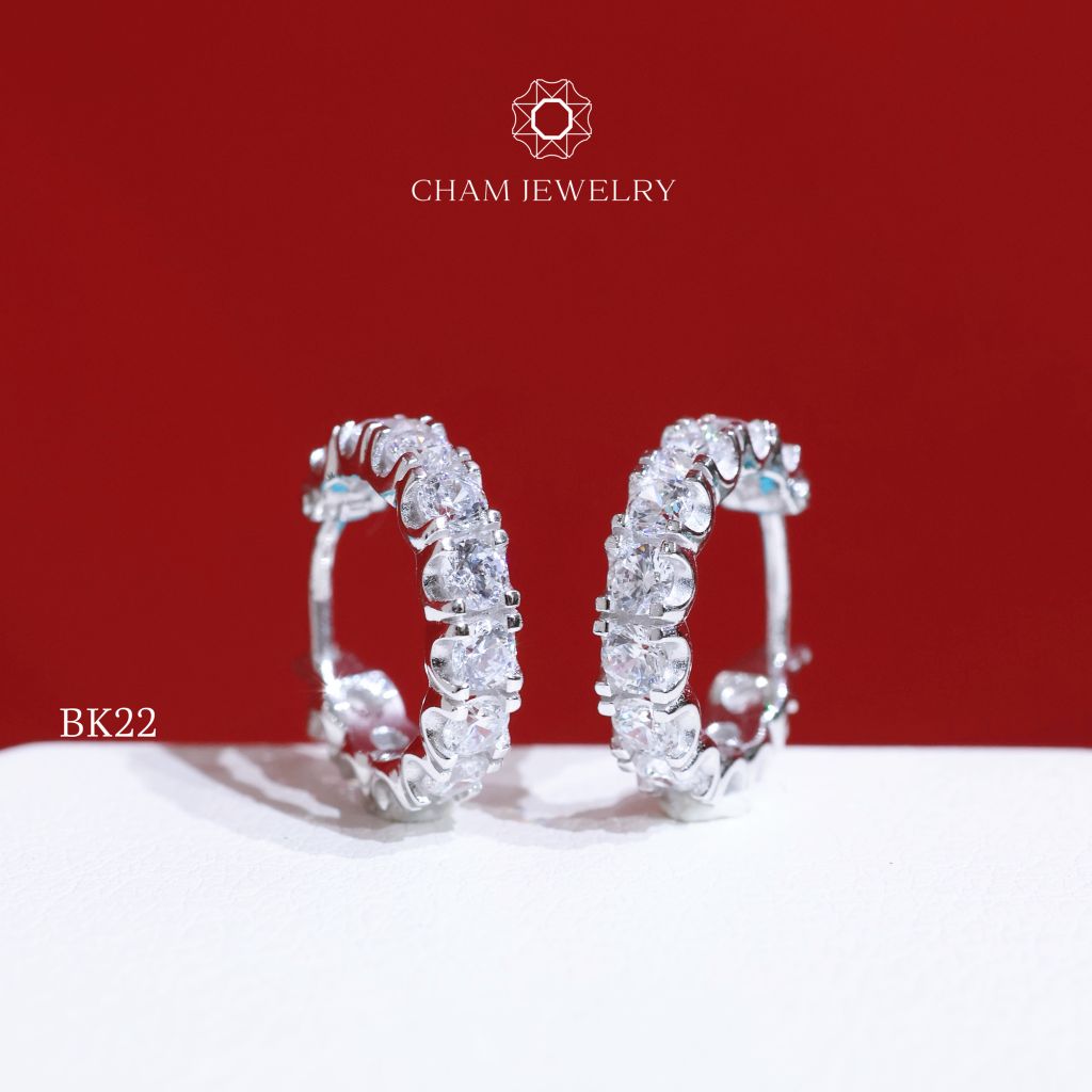 Hoa Tai CHAM JEWERLY BK22, Khoen Tròn Full Đá 2.5mm (Barcode TBK124).