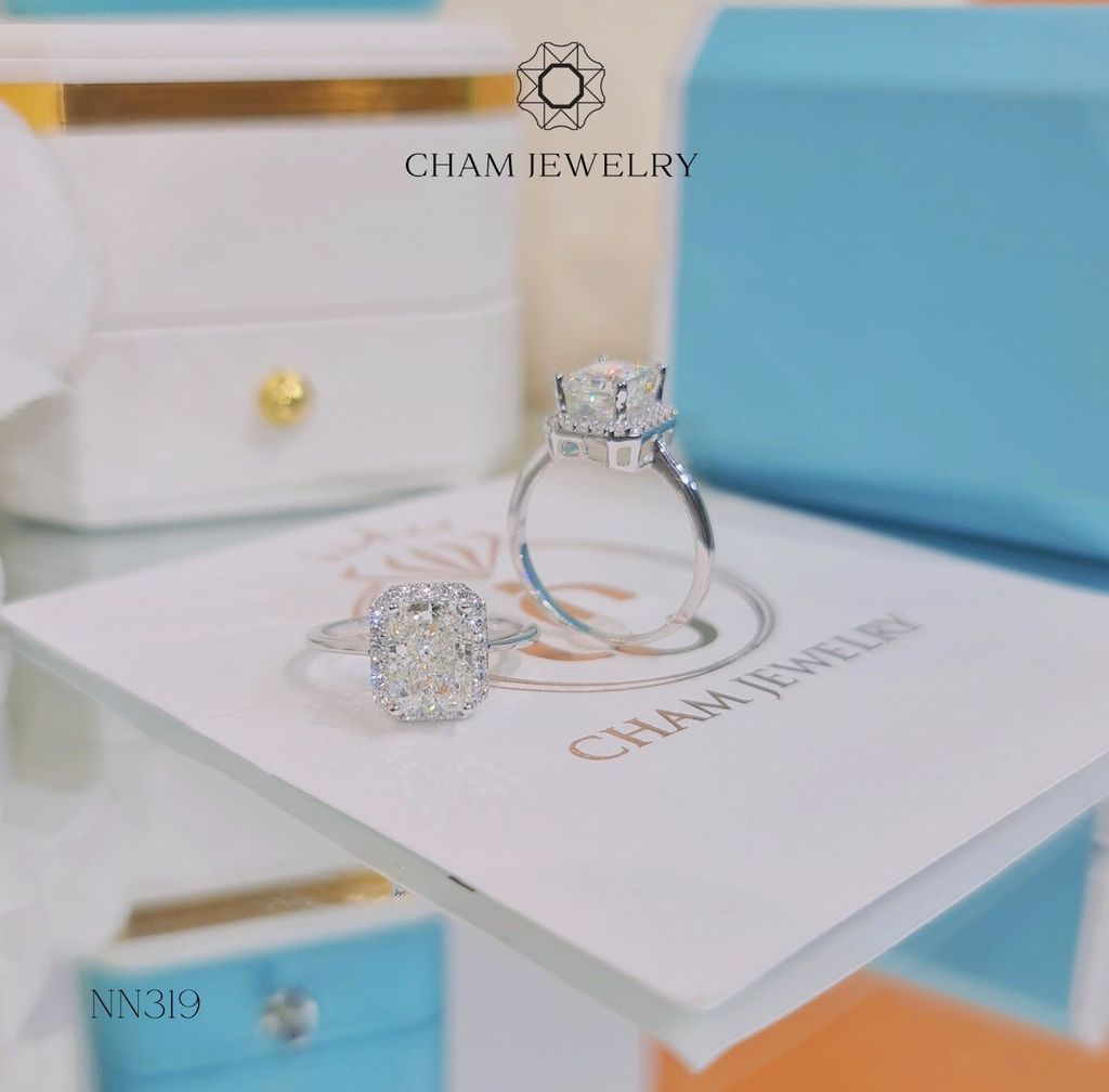 Nhẫn NN319 CHAM JEWELRY, Nhẫn Xoàn  Nhật Đá Nam Phi 6x8mm Cao Cấp (Barcode TNN1241).
