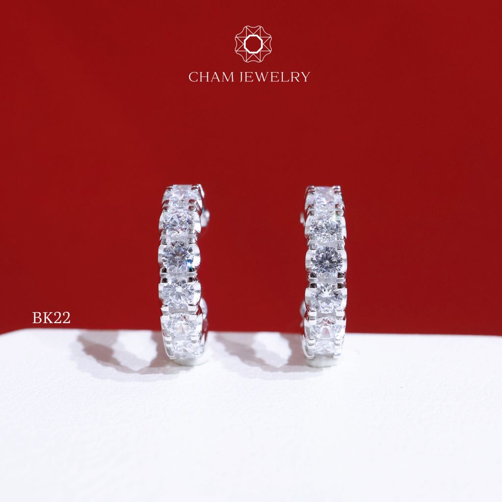 Hoa Tai CHAM JEWERLY BK22, Khoen Tròn Full Đá 2.5mm (Barcode TBK124).