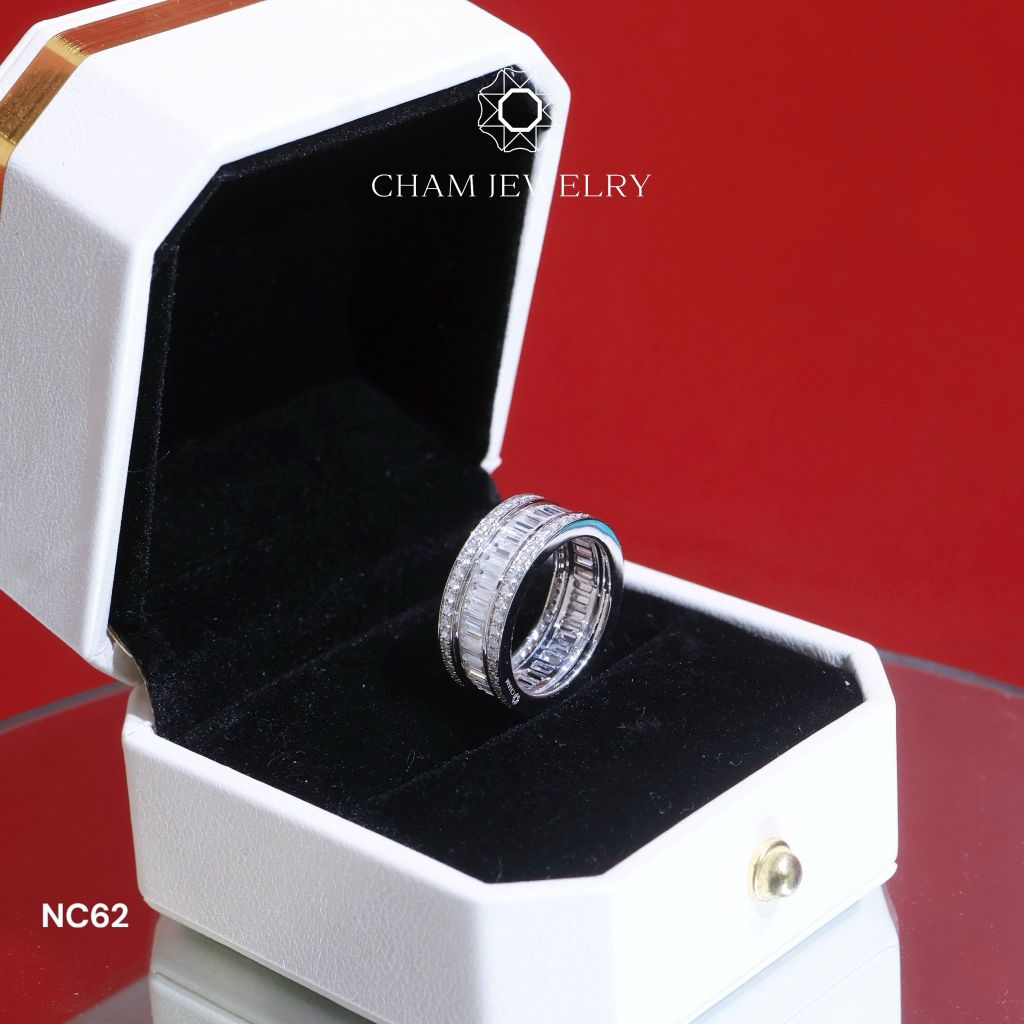 Nhẫn NC62 CHAM JEWELRY, Full Kim Cương Moissanite, Bản 8.0mm (Barcode ONNU78)