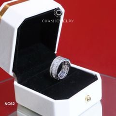 Nhẫn NC62 CHAM JEWELRY, Full Kim Cương Moissanite, Bản 8.0mm (Barcode ONNU78)