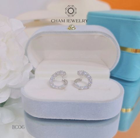 Hoa Tai CHAM JEWELRY BC06, Full Moissanite Cao Cấp (Barcode TFM26).