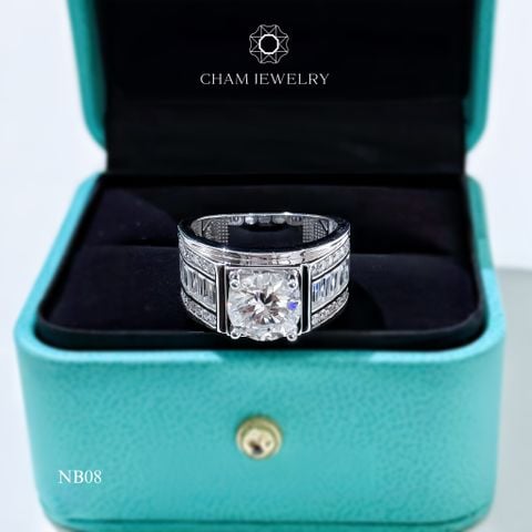 Nhẫn Nam NB08 CHAM JEWELRY, Chủ 9.0mm Full Moissanite Cao Cấp (Barcode TFM36).