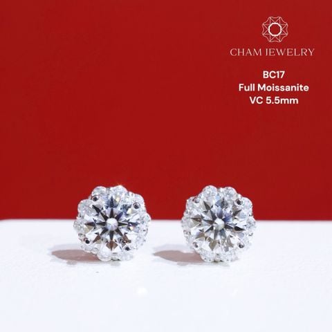 Hoa Tai CHAM JEWELRY BC17, Full Moissanite Chủ 6.0mm (Barcode CAD1VM80).