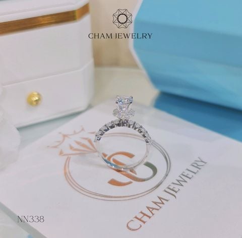 Nhẫn NN338 CHAM JEWELRY, Nhẫn Halo Xoàn Hoa Chấu Cao Chủ 6mm ( Barcode TNN1164).