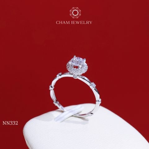 Nhẫn NN332 CHAM JEWELRY, HaLo Xoàn Chủ 5mm ( Barcode TNN1143).