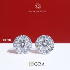 Hoa Tai CHAM JEWELRY BC26, Full Moissanite Chủ 6.3mm (Barcode OB54)