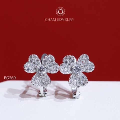 Hoa Tai BG269 CHAM JEWELRY, Cỏ 3 Lá Full Đá Chủ 2.5mm (Barcode TBG353).