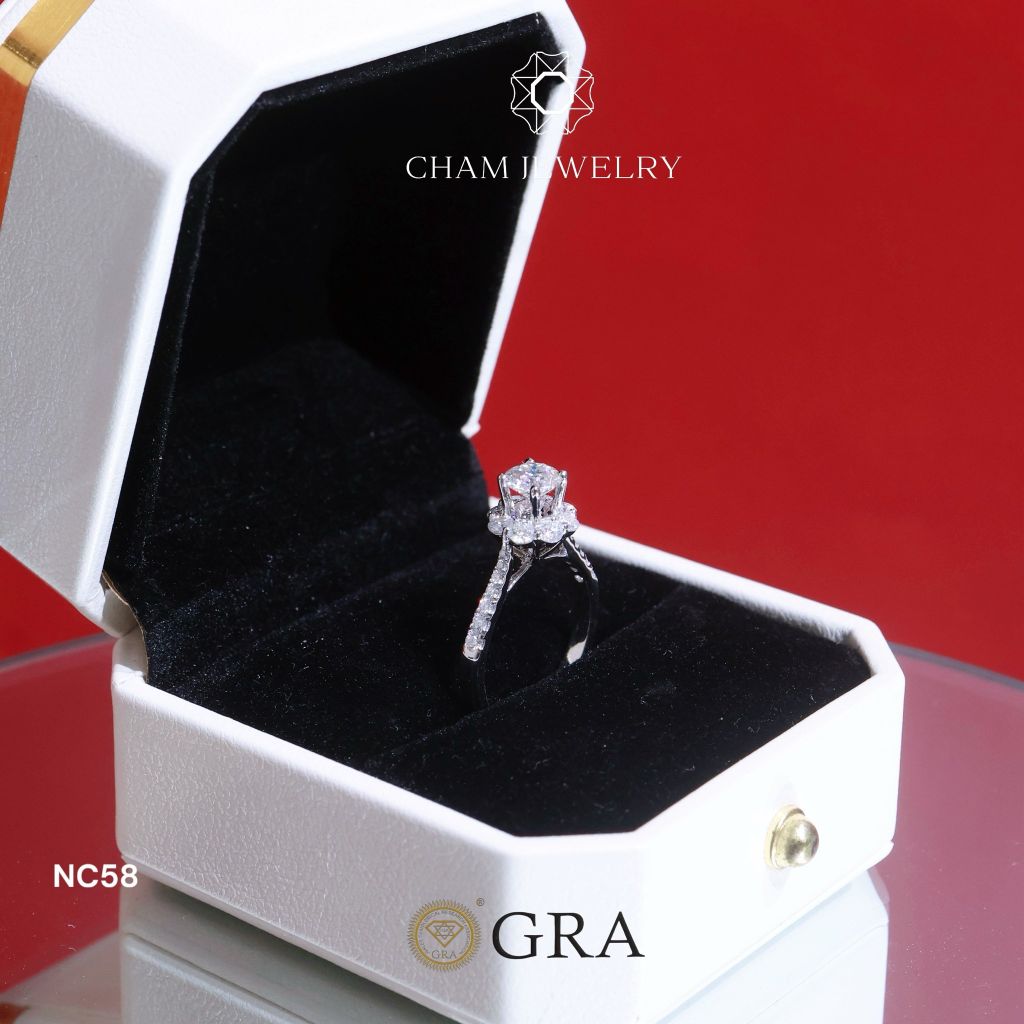 Nhẫn NC58 CHAM JEWELRY, Full Kim Cương Moissanite Chủ 5.5mm (Barcode ONNU45).