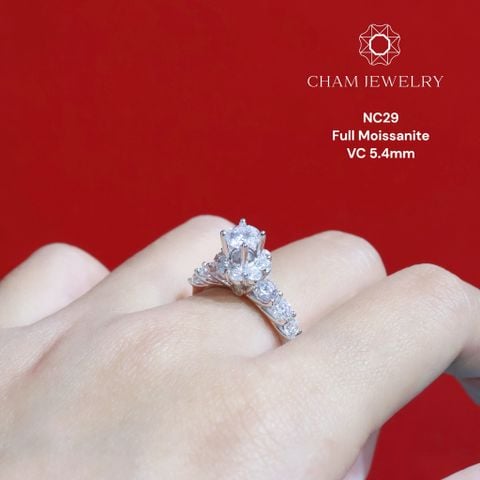 Nhẫn NC29 CHAM JEWELRY, Chủ 5.4mm Full Moissanite Cao Cấp (Barcode C3DNM44).