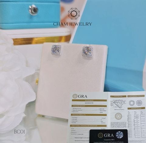 Hoa Tai CHAM JEWELRY BC01, Chủ 5mm Full Moissanite (Barcode TVM0023).