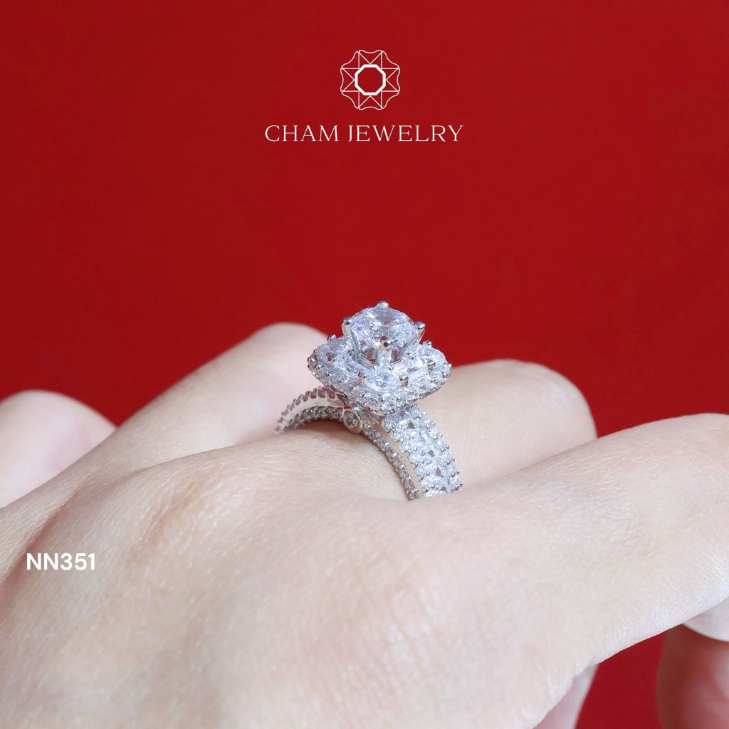 Nhẫn CHAM JEWELRY NN351, Xoàn Vuông Chủ 6mm ( Barcode TNN1210).