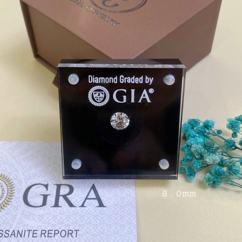 Kim Cương Moissanite GRA 8.0mm, 2.0ct Nước D Cao Cấp (58 GIÁC).