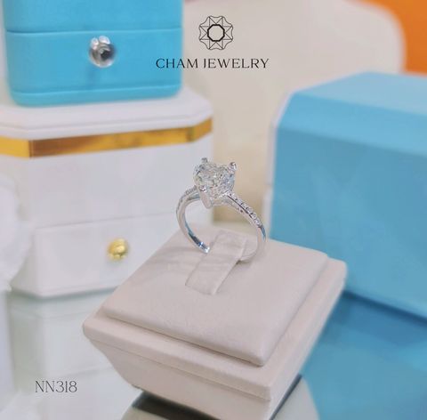 Nhẫn NN318 CHAM JEWELRY, Nhẫn Xoàn Tim Đá Nam Phi 8.0mm Cao Cấp (Barcode TNN239).