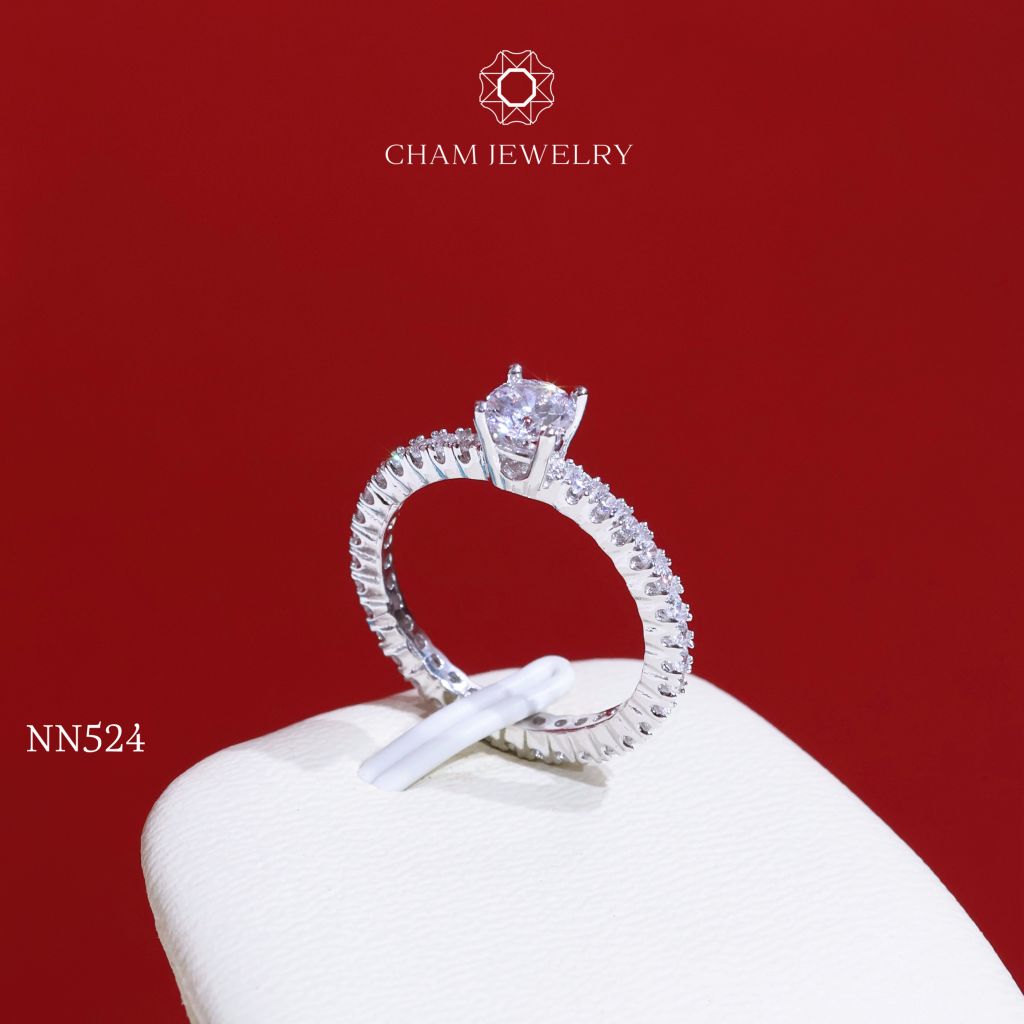 Nhẫn Nữ NN524 CHAM JEWELRY, Full Đá Chủ 5.0mm (Barcode TNN498).
