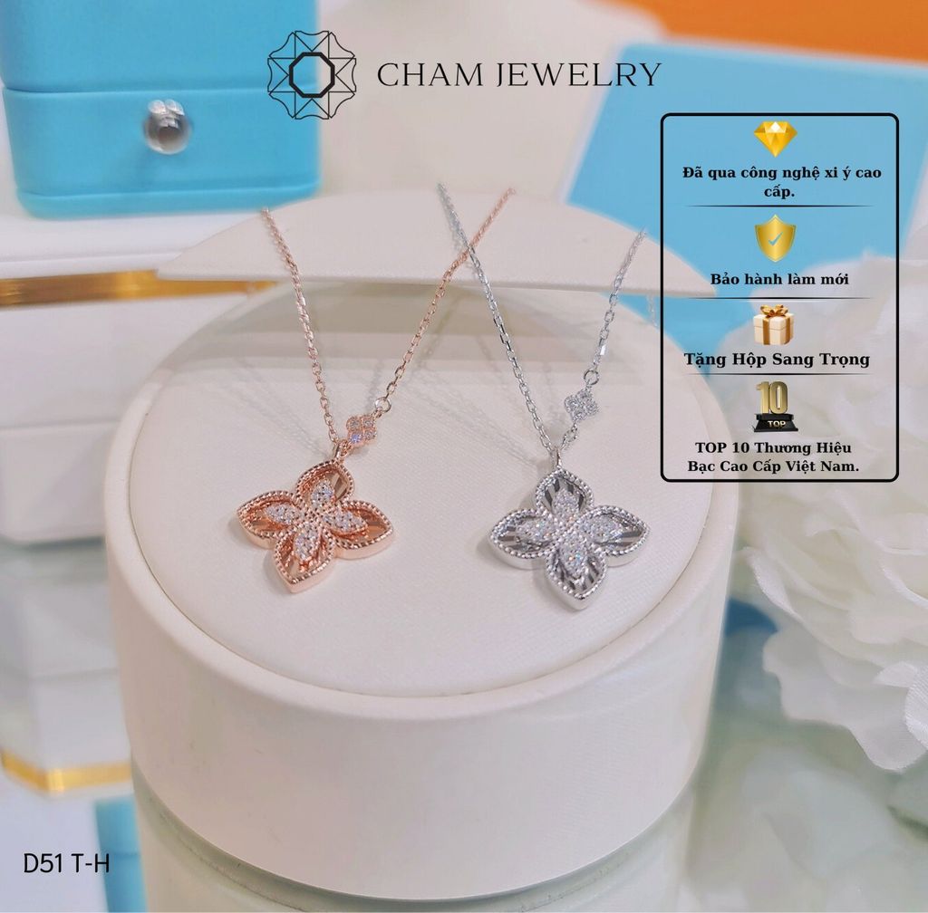 Dây Chuyền CHAM JEWELRY D51, Dây Liền Mặt Cỏ 4 Lá Cao Cấp (Barcode CXL50046).