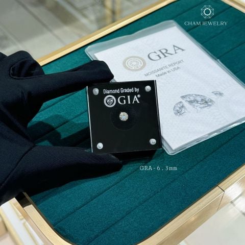 Kim Cương Moissanit GRA 6.3mm, 0.9ct Nước D Cao Cấp (58 GIÁC).