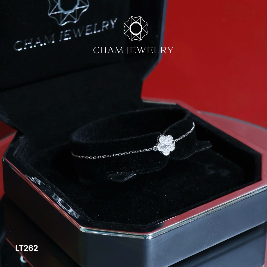 Lắc Tay LT262 CHAM JEWELRY, Lắc Cỏ 5 Lá Free Size Bản 9.0mm ( Barcode CSL70316).
