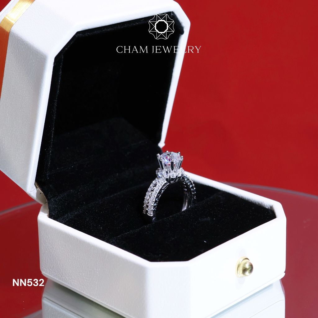 Nhẫn Nữ NN532 CHAM JEWELRY, Xoàn Tròn Chủ 7.0mm (Barcode TNN1494).