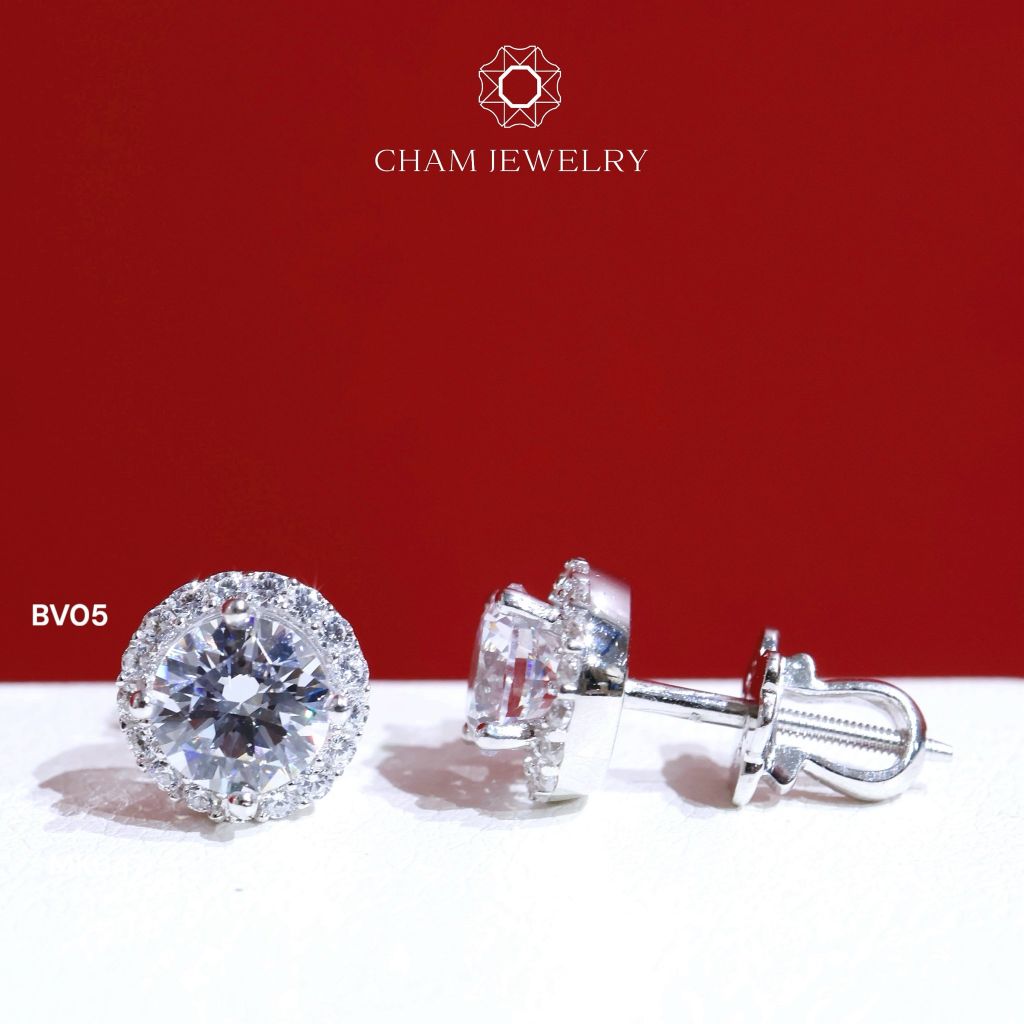 Hoa Tai BV05 CHAM JEWWLRY, Chủ 6.0mm (Barcode TBV31 ).