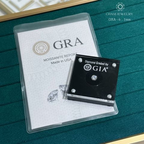 Kim Cương Moissanit GRA 6.3mm, 0.9ct Nước D Cao Cấp (58 GIÁC).