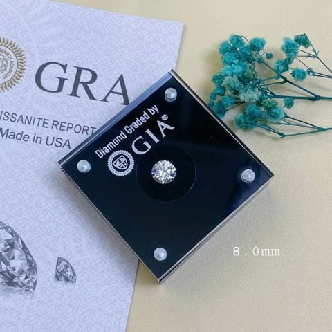Kim Cương Moissanite GRA 8.0mm, 2.0ct Nước D Cao Cấp (58 GIÁC).
