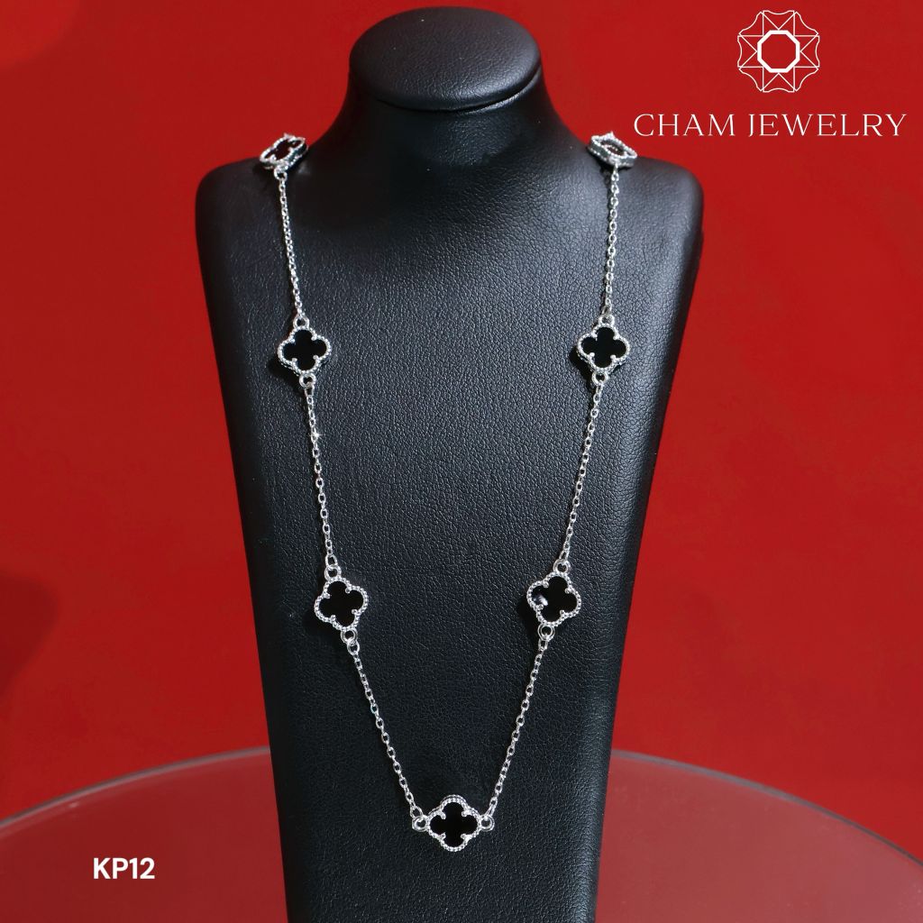 Dây Chuyền KP12 CHAM JEWELRY, Dây Full Cỏ 4 La Đen Bản 7mm (Barcode TDK12)