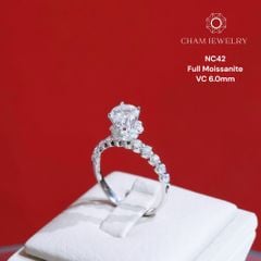 Nhẫn NC42 CHAM JEWELRY, Full Đá Moissanite 6.0mm (Barcode TVM55).
