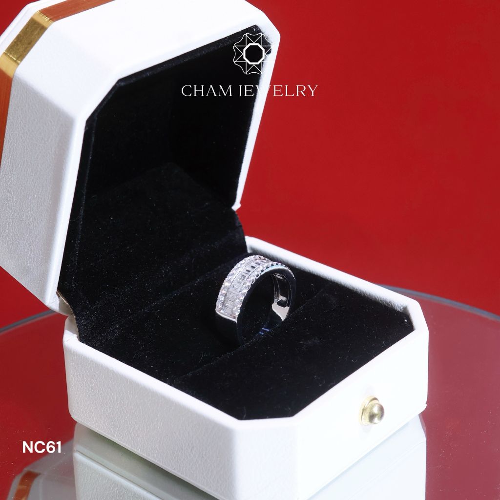 Nhẫn NC61 CHAM JEWELRY, Full Kim Cương Moissanite Bản 6.5mm (Barcode ONNU83).
