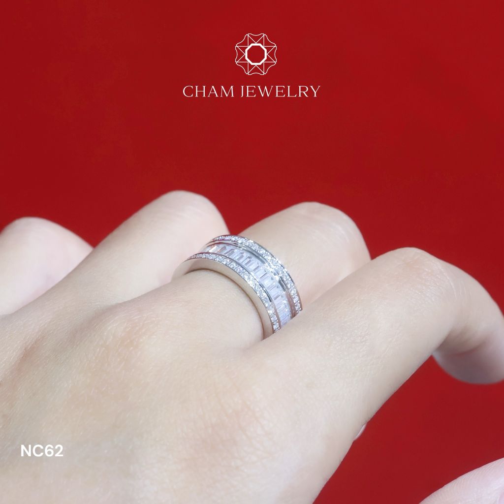 Nhẫn NC62 CHAM JEWELRY, Full Kim Cương Moissanite, Bản 8.0mm (Barcode ONNU78)