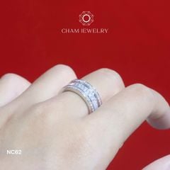 Nhẫn NC62 CHAM JEWELRY, Full Kim Cương Moissanite, Bản 8.0mm (Barcode ONNU78)