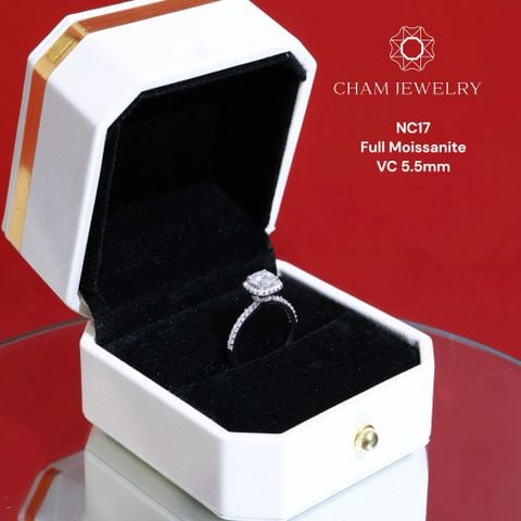 Nhẫn CHAM JEWELRY NC17, Full Moissanite Chủ 5.5mm 58 Giác USA (Barcode TVM40).