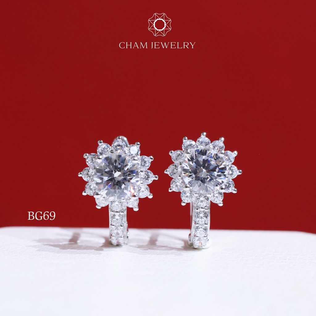 Hoa Tai BG69 CHAM JEWERLY, Chủ 5.5mm Full Đá (Barcode TBG936).