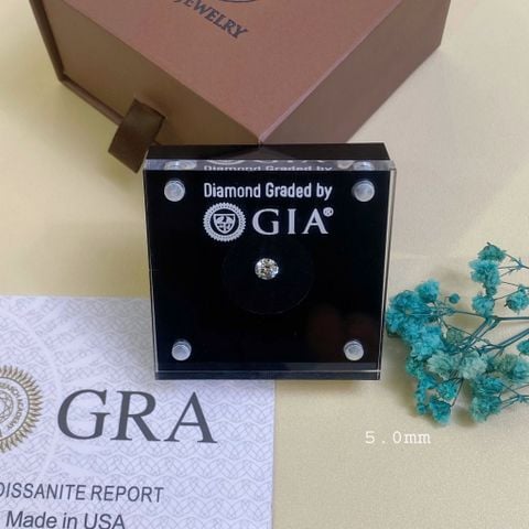 Kim Cương Moissanite GRA 5.0mm, 0.5ct Nước D Cao Cấp (58 GIÁC).