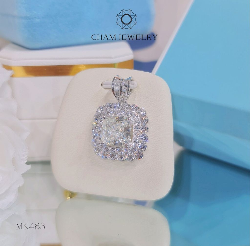 Mặt Dây Chuyền MK483 CHAM JEWELRY, Xoàn Vuông 10mm Đá Vàng ( Barcode TMA1454).