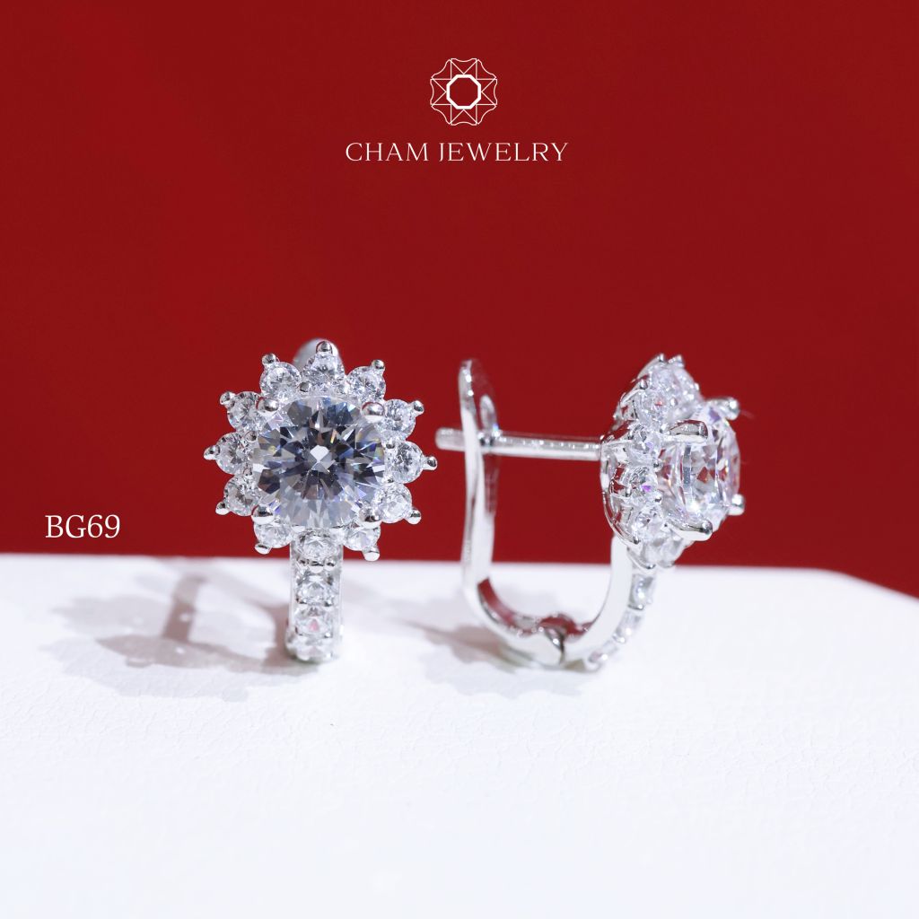 Hoa Tai BG69 CHAM JEWERLY, Chủ 5.5mm Full Đá (Barcode TBG936).
