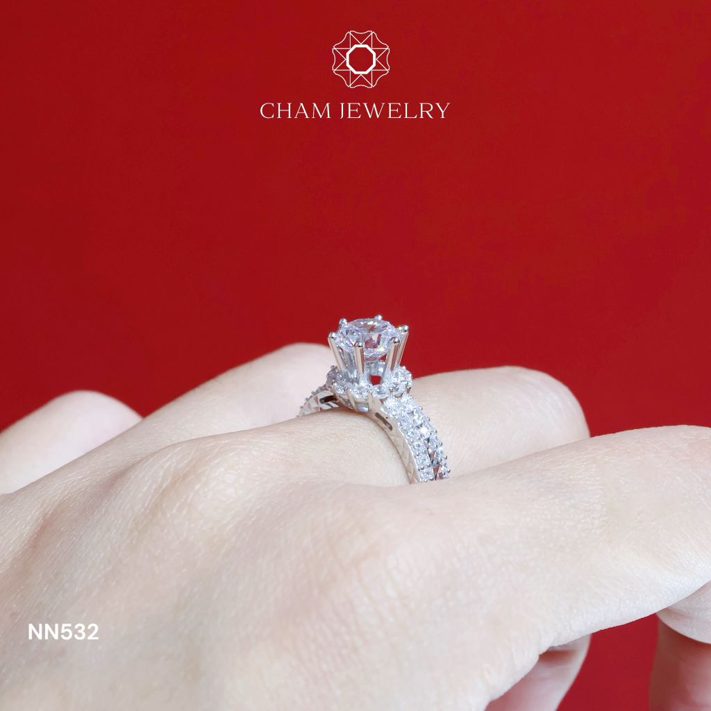 Nhẫn Nữ NN532 CHAM JEWELRY, Xoàn Tròn Chủ 7.0mm (Barcode TNN1494).