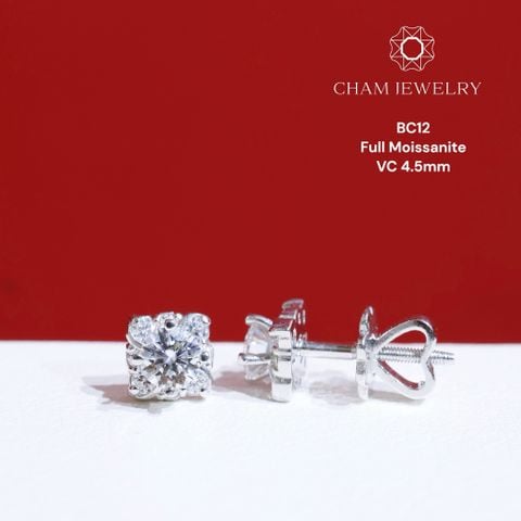 Hoa Tai CHAM JEWELRY BC12, Full Moissanite Chủ 4.5mm (Barcode CAD1VM114).