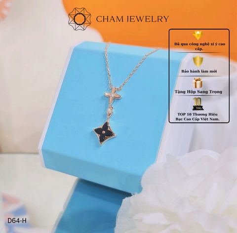 Dây Chuyền CHAM JEWELRY D64, Dây Liền Mặt 4 Lá Đen Xi Vàng Hồng (Barcode CXL70216).