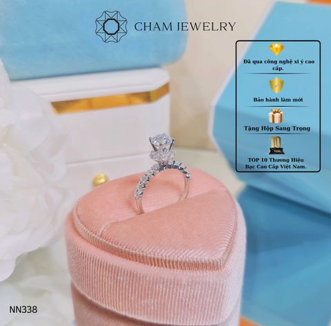 Nhẫn NN338 CHAM JEWELRY, Nhẫn Halo Xoàn Hoa Chấu Cao Chủ 6mm ( Barcode TNN1164).