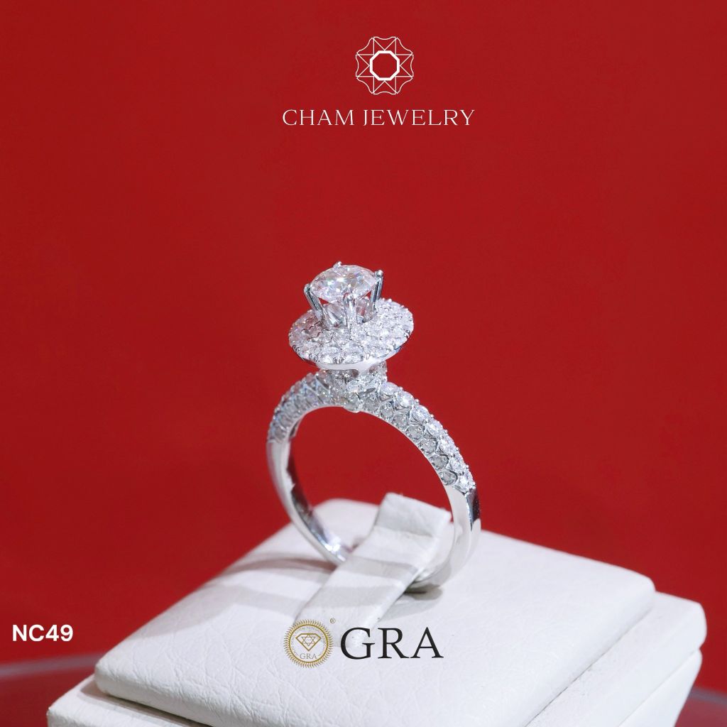 Nhẫn NC49 CHAM JEWELRY, Full Kim Cương Moissanite Chủ 5.5mm (Barcode ONNU35).