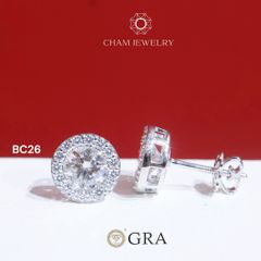 Hoa Tai CHAM JEWELRY BC26, Full Moissanite Chủ 6.3mm (Barcode OB54)