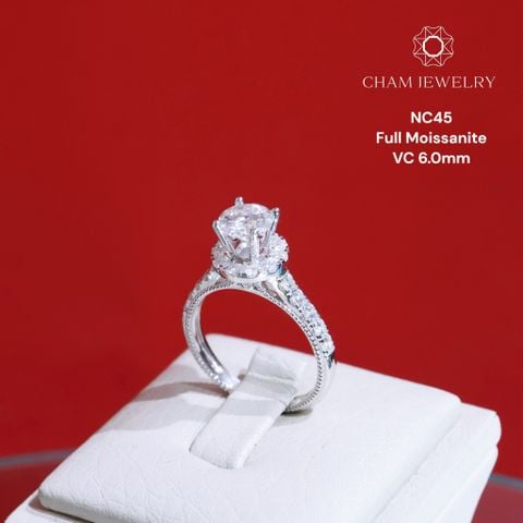 Nhẫn NC45 CHAM JEWELRY, Full Moissanite 6.0mm (Barcode TFM40).